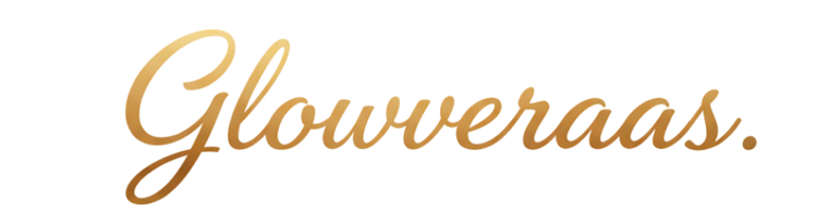 Gold 'Glowveraas.' text on a white background